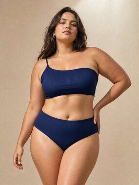 Elegant Navy One-Shoulder Bikini Set
